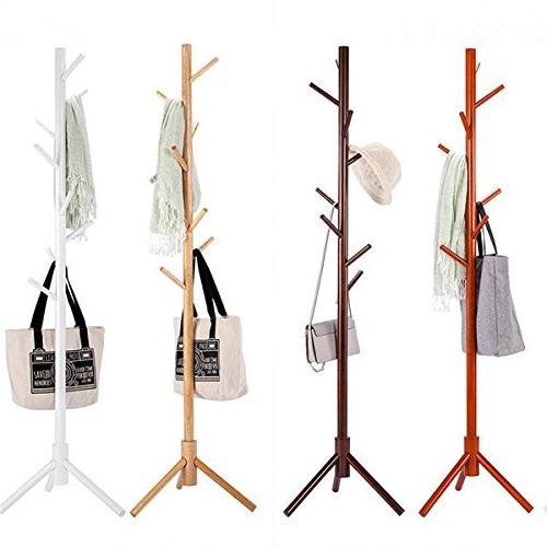 Coat Rack, Free-Standing Wooden Coat Hat Racks Hall Tree Entry-Way Clothes Hanger Stand for Hanging Up Jacket/Hand-Bag/Cloth