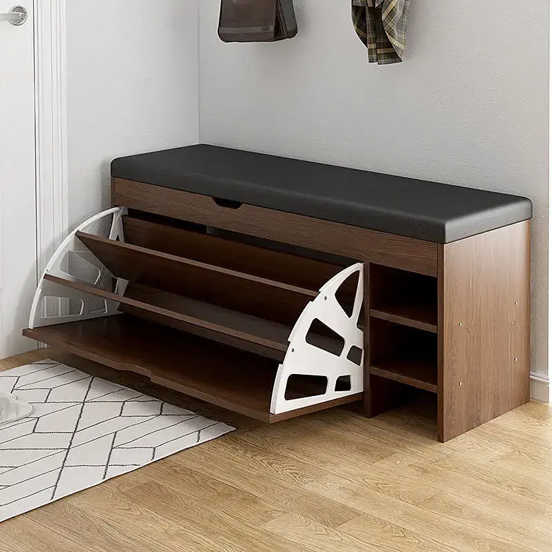 Hot-sale Entryway Furniture Modern Wooden Shoe Rack Cabinet Small Shoe Storage Bench With Soft Seat Cushion