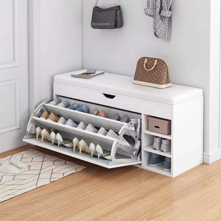 Entryway Furniture Modern Wooden Shoe Rack Cabinet Small Shoe Storage Bench With Soft Seat Cushion