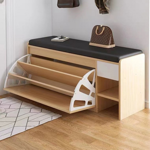 Entryway Furniture Modern Wooden Shoe Rack Cabinet Small Shoe Storage Bench With Soft Seat Cushion