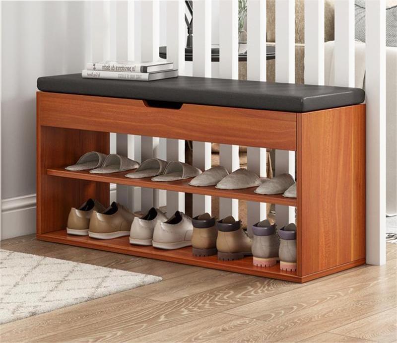 Wooden Entryway Cube Shoe Rack Storage Bench Shoes Storage Wood Cabinet With Seat Cushion