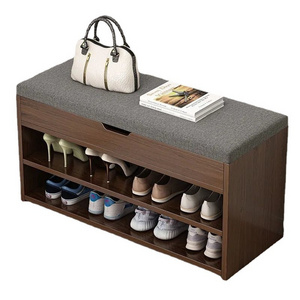 Wooden Entryway Cube Shoe Rack Storage Bench Shoes Storage Wood Cabinet With Seat Cushion