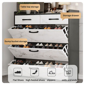 Modern Marble Color 4 Tier Shoe Cabinet Wooden Shoe Rack With Storage Drawer