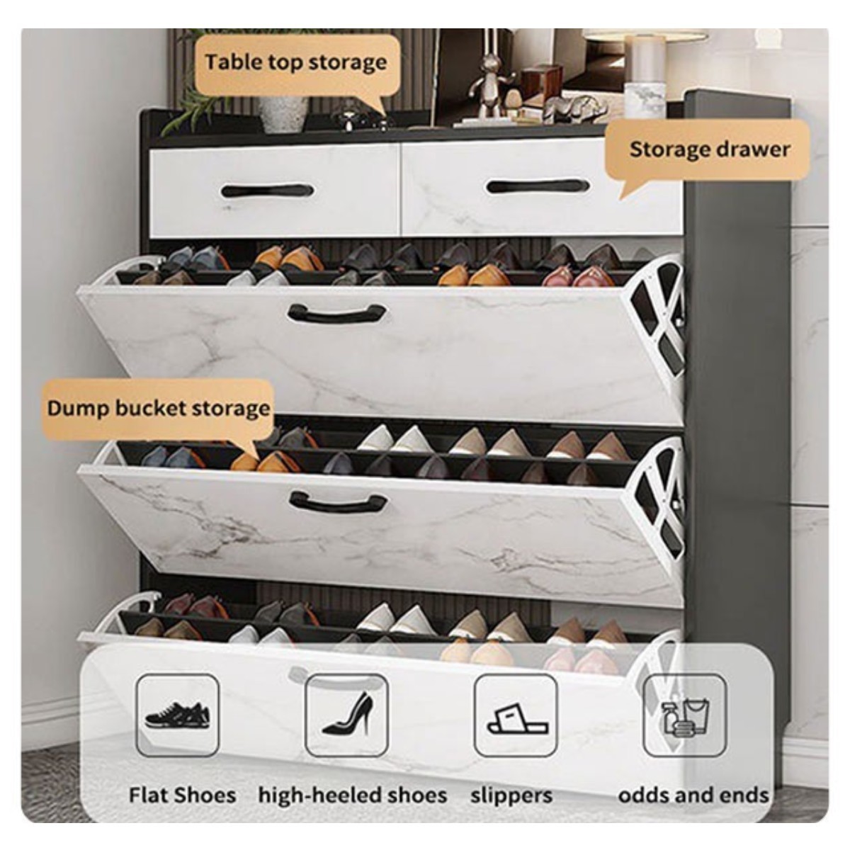 Modern 4 tier shoe cabinet shoe shelves Living Room wooden rotating shoe rack with storage drawer