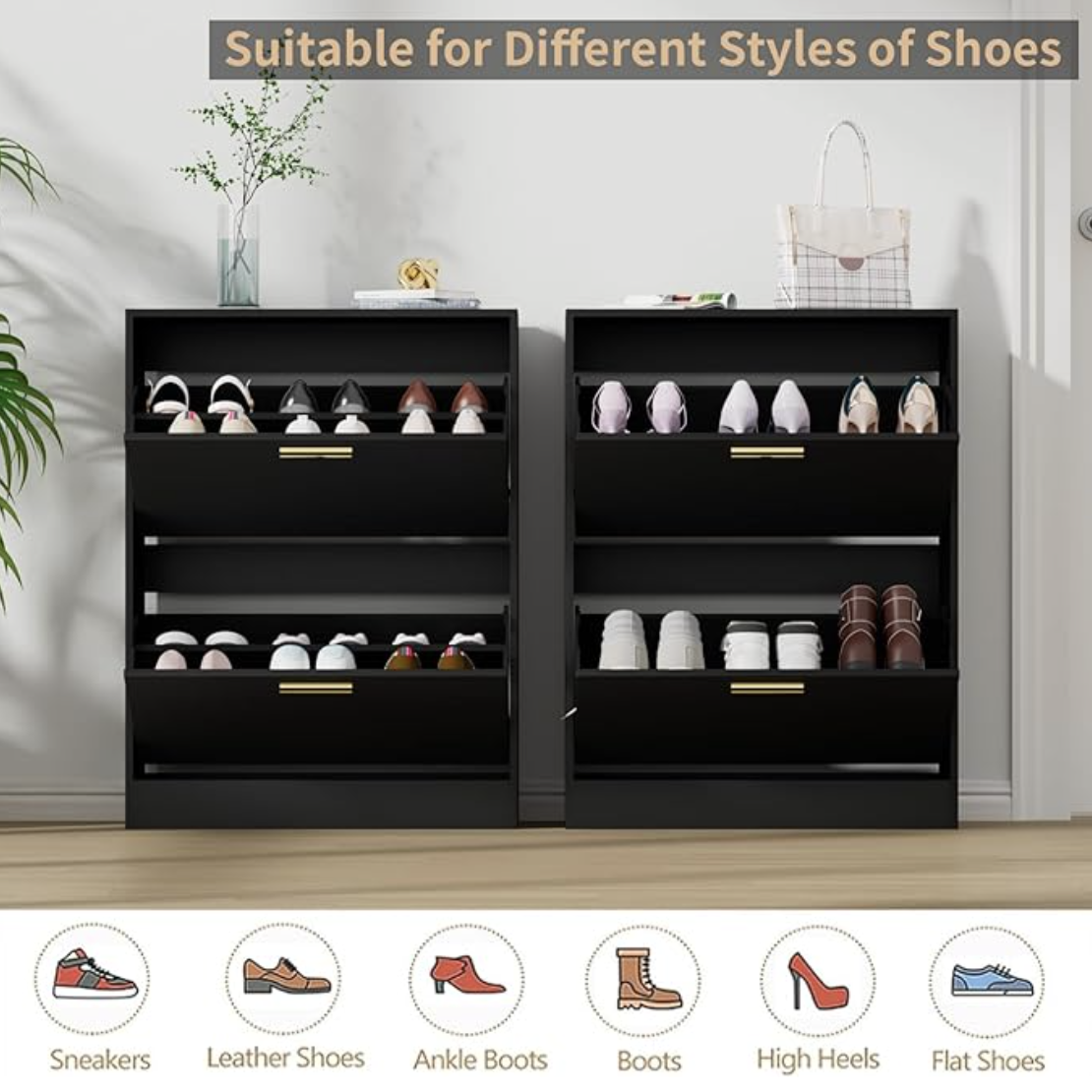 2 Tier Wood Shoe Rack Modern High Gloss White 50 Pair Shoe Rack Shelf Storage Closet Organizer Cabinet