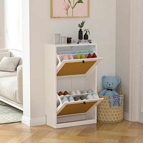 Popular rattan shoe cabinet modern design shoe racks with two drawers high quality shoe rack cabinet