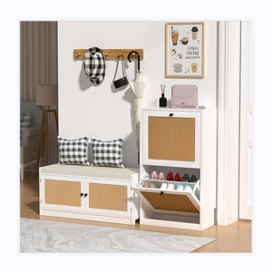 Popular rattan shoe cabinet modern design shoe racks with two drawers high quality shoe rack cabinet