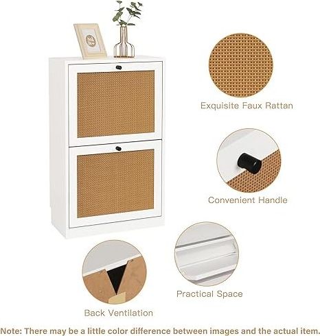 Popular rattan shoe cabinet modern design shoe racks with two drawers high quality shoe rack cabinet