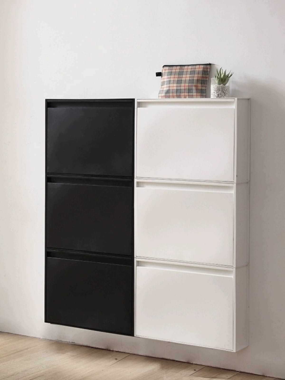 Wall mounted white color environmentally friendly particle board shoe storage cabinet for living room bedroom mudroom