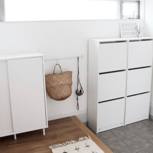 Wall mounted white color environmentally friendly particle board shoe storage cabinet for living room bedroom mudroom