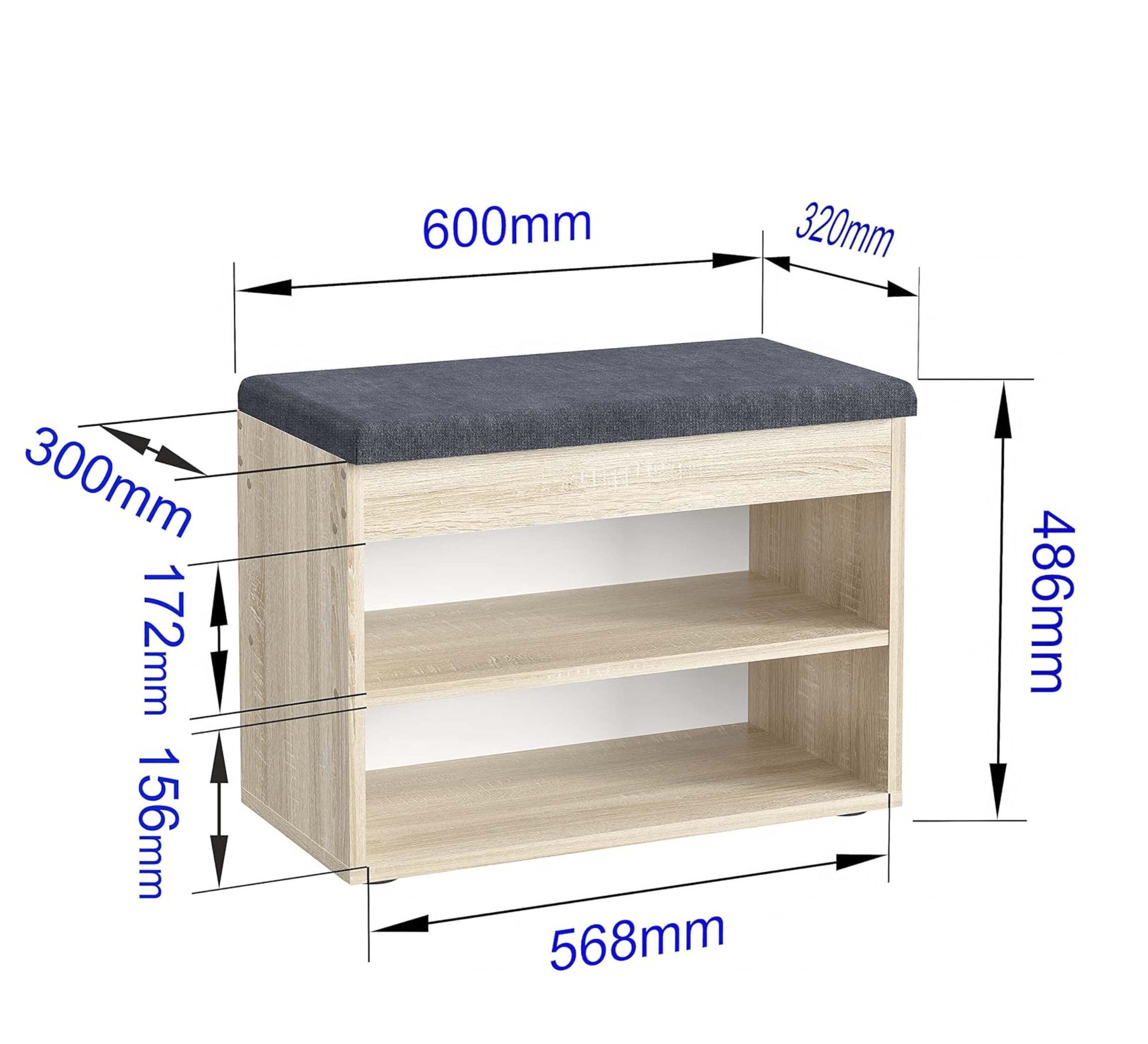 Single Size Wooden MDF PB Double Layer Shoe Bench with Seat Cushion Shoe Storage for the Hallway Small Shoe Rack Cabinet