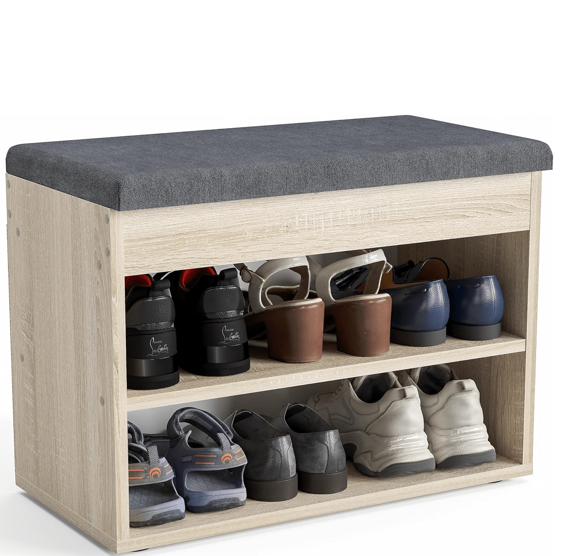 Single Size Wooden MDF PB Double Layer Shoe Bench with Seat Cushion Shoe Storage for the Hallway Small Shoe Rack Cabinet