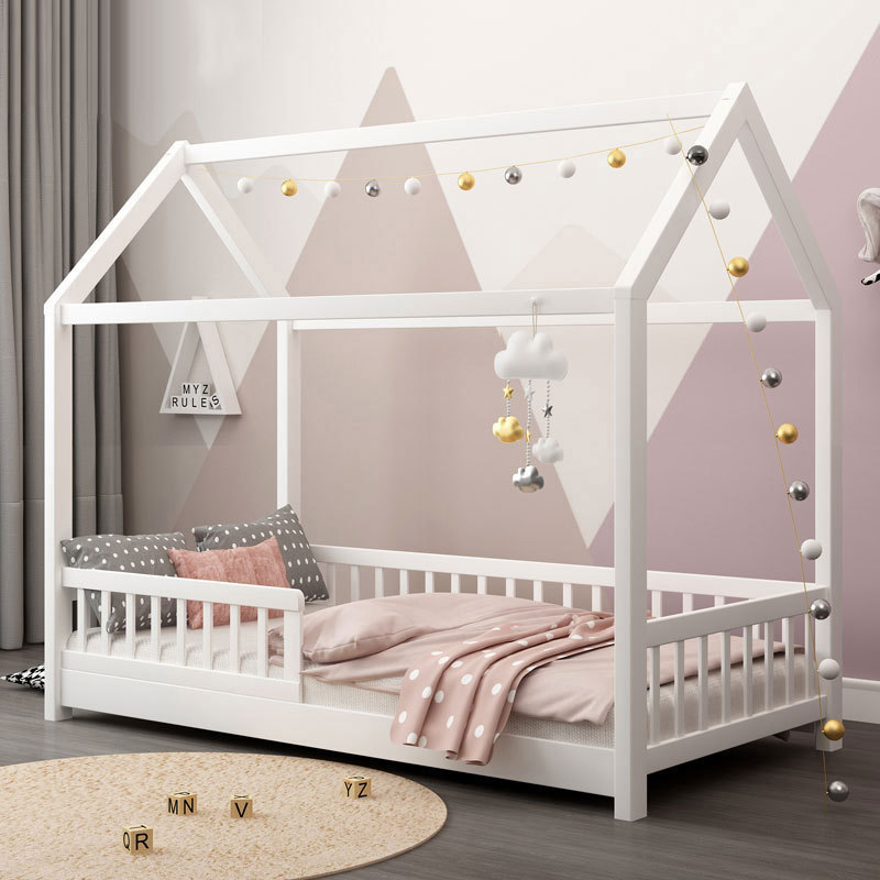 House Kids Bed Frame Children Montessori Beds with Guardrail High Quality Wooden Baby Crib Toddler Bed