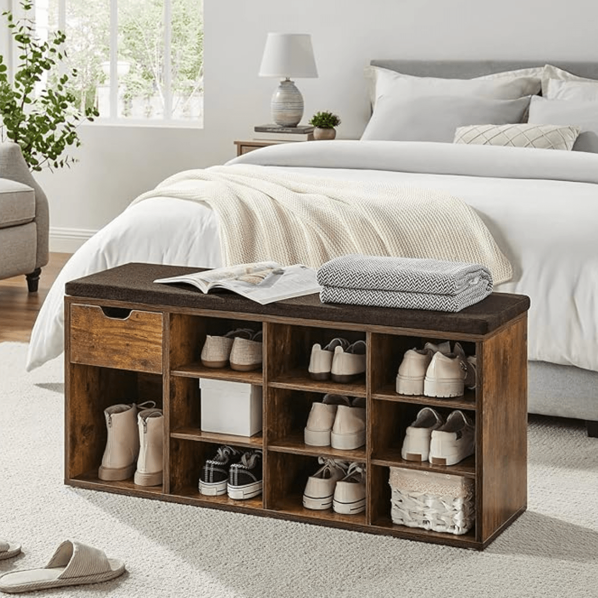 Entry shoe bench with shoe storage function for living room bedroom mud room