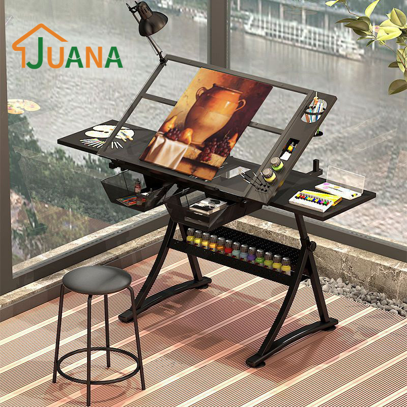 Juana 2 Drawers Acrylic Adjustable Tilting Drawing Table Wooden Drafting Drawing Table Architecture Drawing Table With Stool