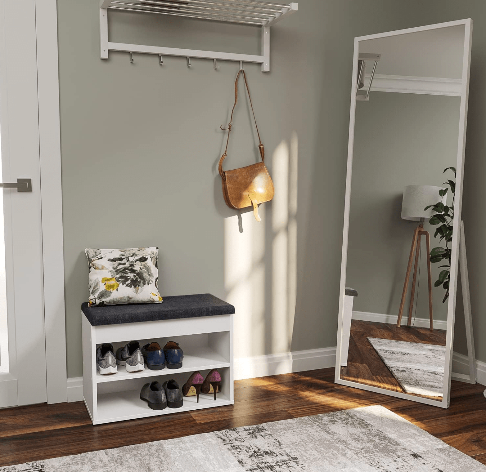 Shoe Rack Bench with leather cushion shoe shelf for living room mud room entry bedroom shoe cabinet