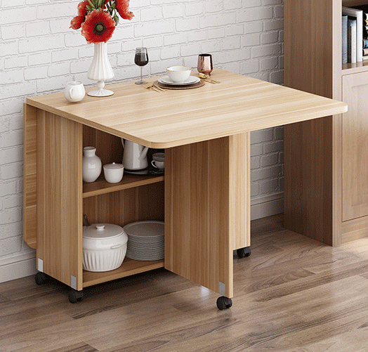 Space saving folding table factory high quality dining table with storage cabinet