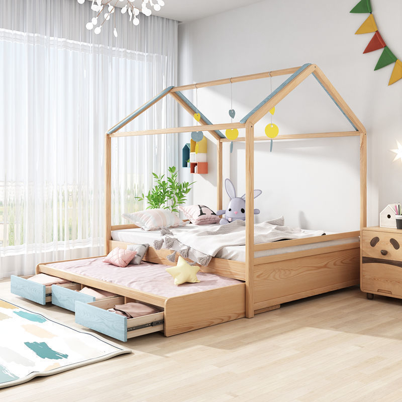 House Kids Bed Frame Children Montessori Beds with Guardrail High Quality Wooden Baby Crib Toddler Bed