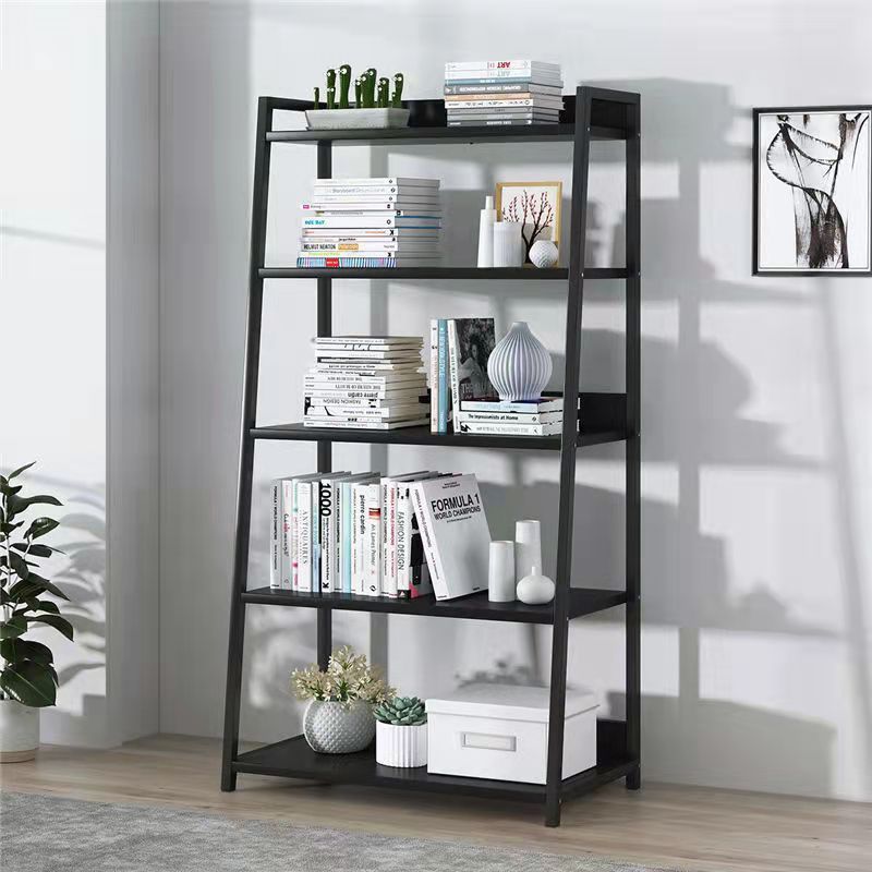 Wooden Bookcase Cabinet Book Shelf With Metal Frames 5-shelf Rack Industrial Storage Shelf Display Racks