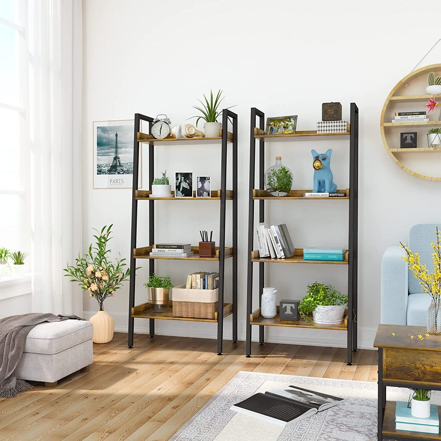 Wooden Bookcase Cabinet Book Shelf With Metal Frames 5-shelf Rack Industrial Storage Shelf Display Racks