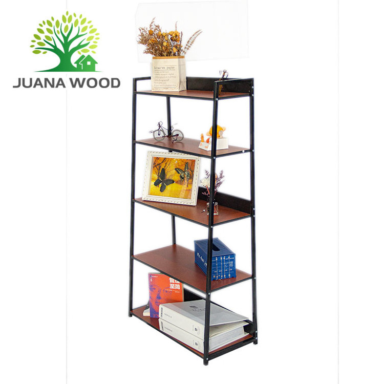 Wooden Bookcase Cabinet Book Shelf With Metal Frames 5-shelf Rack Industrial Storage Shelf Display Racks