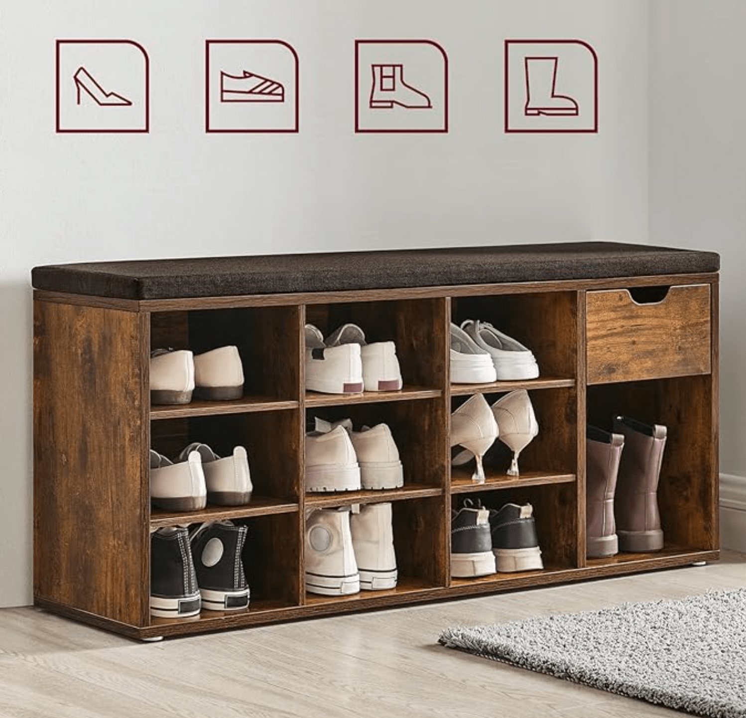 Entry shoe bench with shoe storage function for living room bedroom mud room