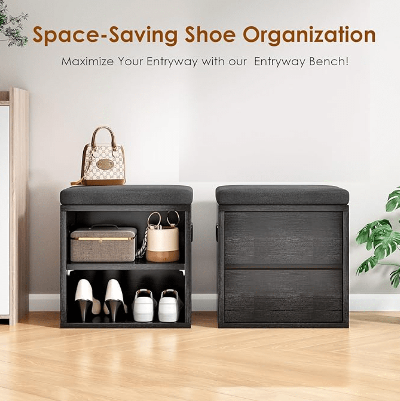 Home Black Storage Indoor Furniture Rack Shoe bench