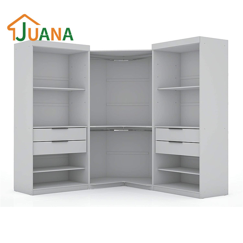 Factory Outlet Modern Open 3 Section Wardrobe Corner Cabinet with 4 Drawers & Set of 3 & White