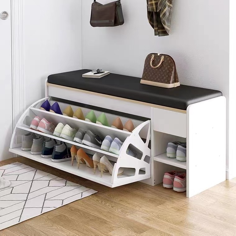 Popular wood shoe cabinet with large storage space wholesale hot sale tipping shoe racks bench