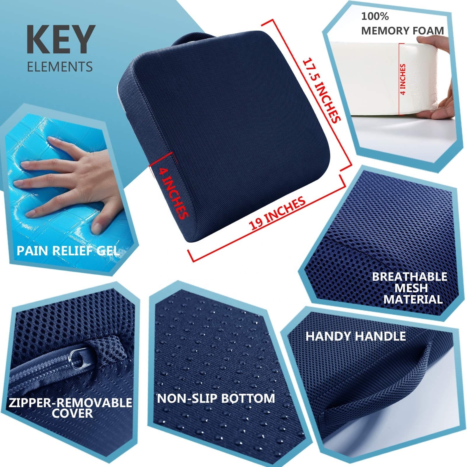 Extra Thick Seat Cushion Gel Memory Foam Cushion With Non Slip Bottom Pain Relief Coccyx Cushion for Wheelchair Office Chair