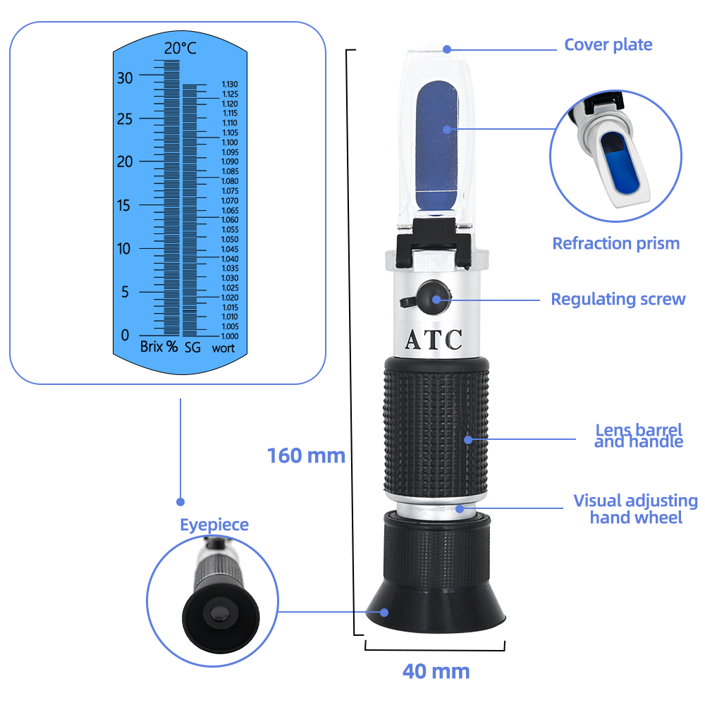 SG 1.000-1.130  Brix 0-32% Portable Hand Held Beer Wort Wine Alcohol ATC Refractometer