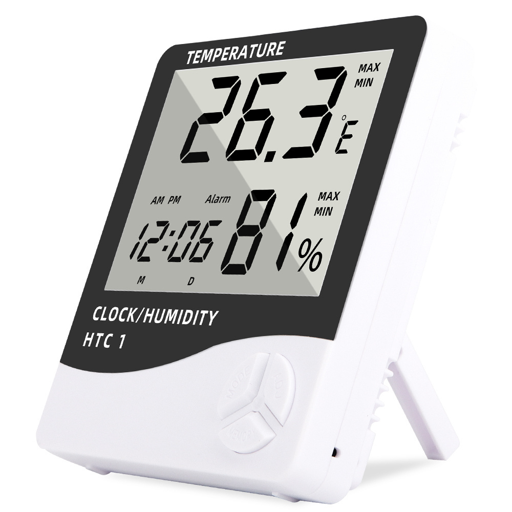 Hygrometer Thermometer Temperature Humidity Meter Alarm Clock Calendar Indoor Outdoor Tester with Large LCD Screen Display