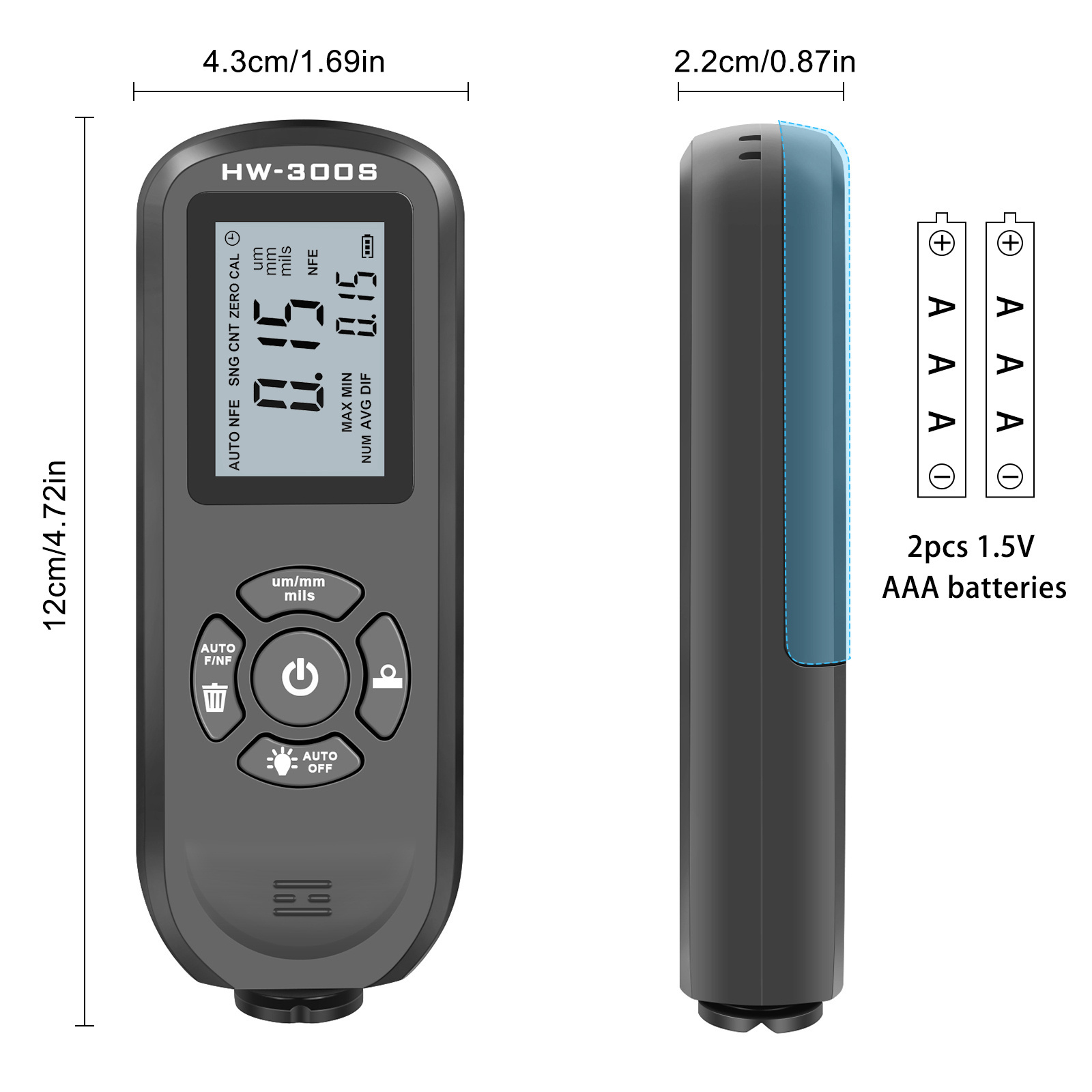 HW-300S coating Paint film meter Paint powder layer Dry film thickness meter Digital Paint coating thickness gauge