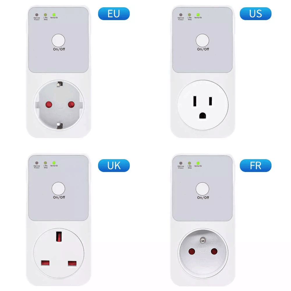 Voltage Relay Socket 220v Electrical Stabilizer EU FR US UK Plug Automatic Refrigerator Protect Switcher Surge Protector