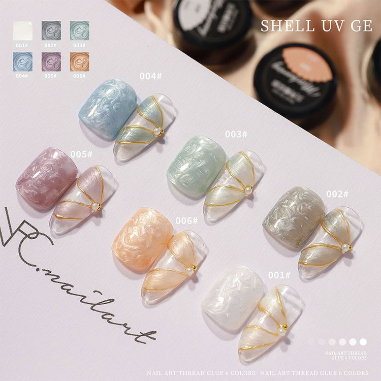 Wholesale 6 Color Nail Oil Gel Pearl Shell Thread Pearly Light Nail Adhesive Glue