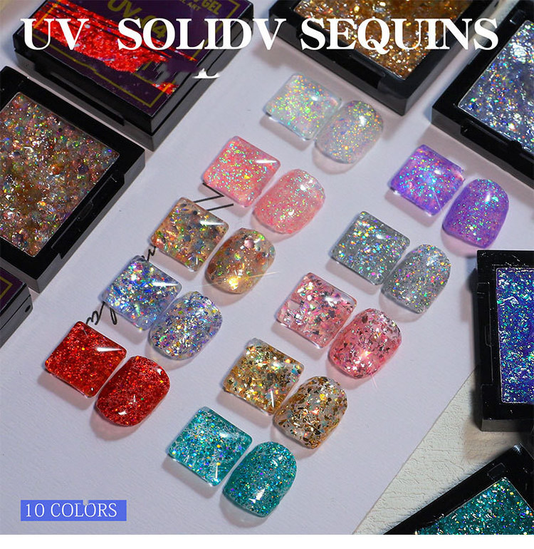 Wholesale 10 Color UV Solid Glitter Shell Oil Gel Phototherapy Gel Nail Solid Glitter Gel