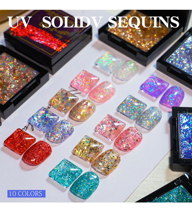 Wholesale 10 Color UV Solid Glitter Shell Oil Gel Phototherapy Gel Nail Solid Glitter Gel