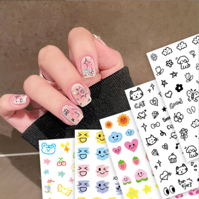 Wholesale 6 Design Nail Cute Graffiti Wind Nail Sticker Love Cloud Rabbit Flower 3D Nail Sticker Decal