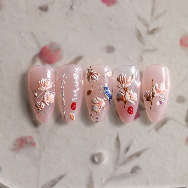 Stereoscopic 5D Pink Magnolia Flower Nail Sticker Back Glue Nail Sticker Charm Jewelry 2023 Nail Art Jewelry Sticker