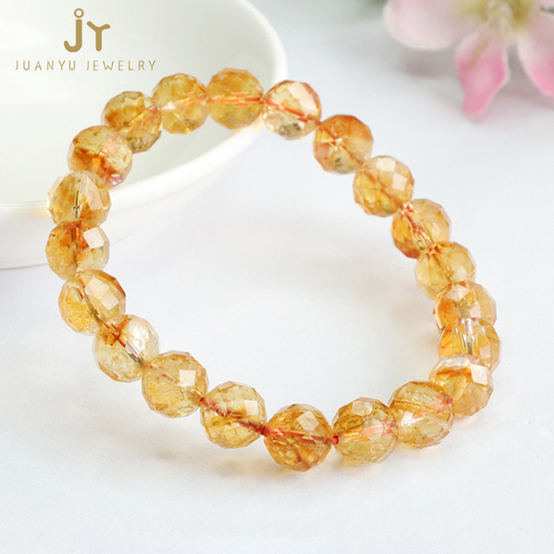 Faceted Shape Energy Stone Natural Chakra Gemstone Beads Bracelets Healing Crystal Citrine Beads Bracelet for Women Men Gifts