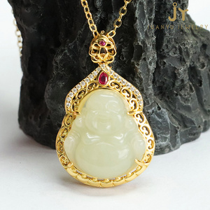 Wholesale High Quality Hetian Jade Pendant Fashion Jewelry S925 Silver Buddha Shape Pendant Vintage Natural Stone Pendant