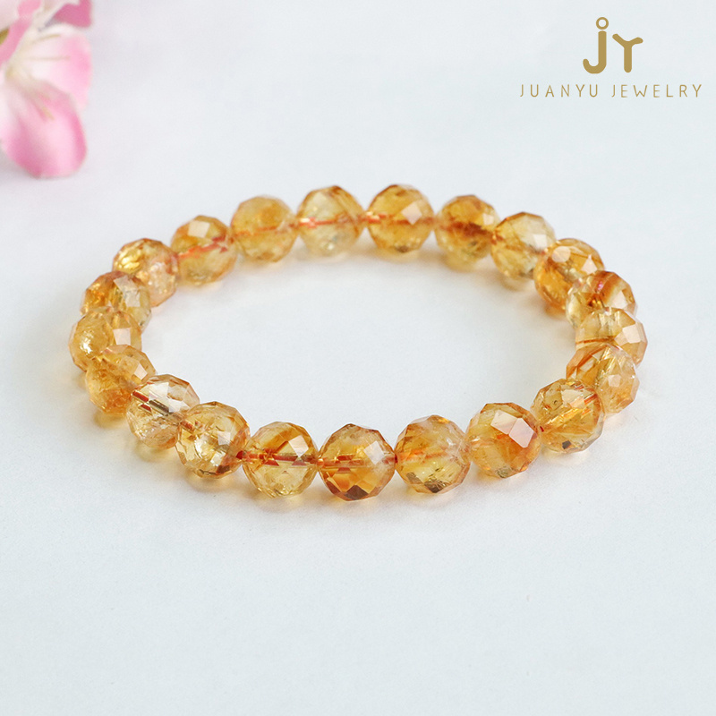 Faceted Shape Energy Stone Natural Chakra Gemstone Beads Bracelets Healing Crystal Citrine Beads Bracelet for Women Men Gifts