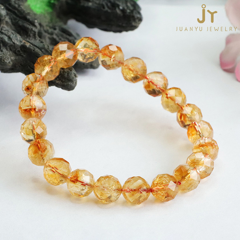 Faceted Shape Energy Stone Natural Chakra Gemstone Beads Bracelets Healing Crystal Citrine Beads Bracelet for Women Men Gifts