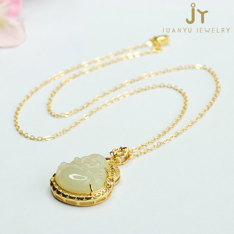 Wholesale High Quality Hetian Jade Pendant Fashion Jewelry S925 Silver Buddha Shape Pendant Vintage Natural Stone Pendant