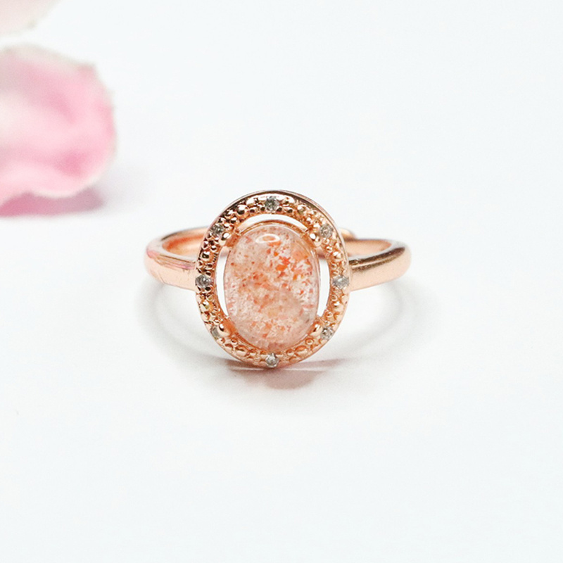 Prong Setting Healing Crystal Rings Rose Gold Plated High Quality Strawberry Quartz Rings Sweet Style Energy Stone Quartz Rings