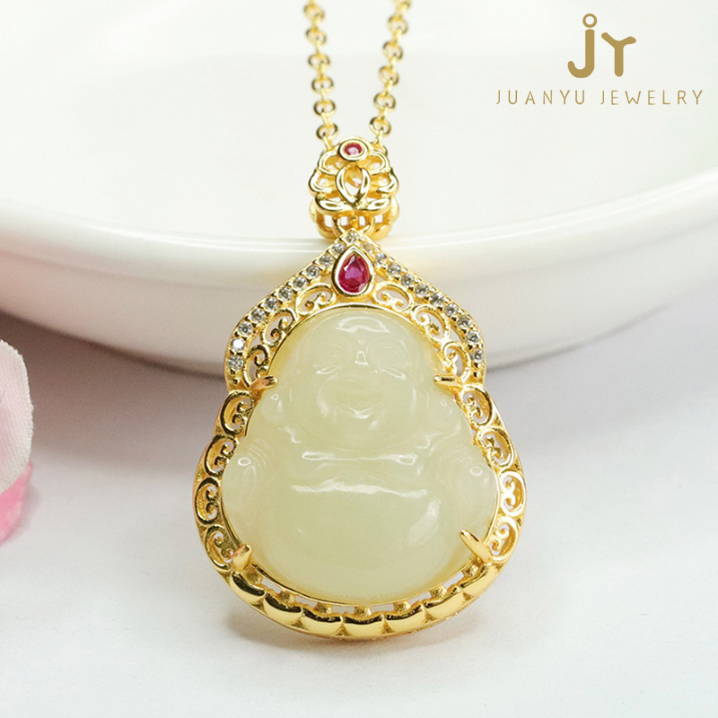 Wholesale High Quality Hetian Jade Pendant Fashion Jewelry S925 Silver Buddha Shape Pendant Vintage Natural Stone Pendant