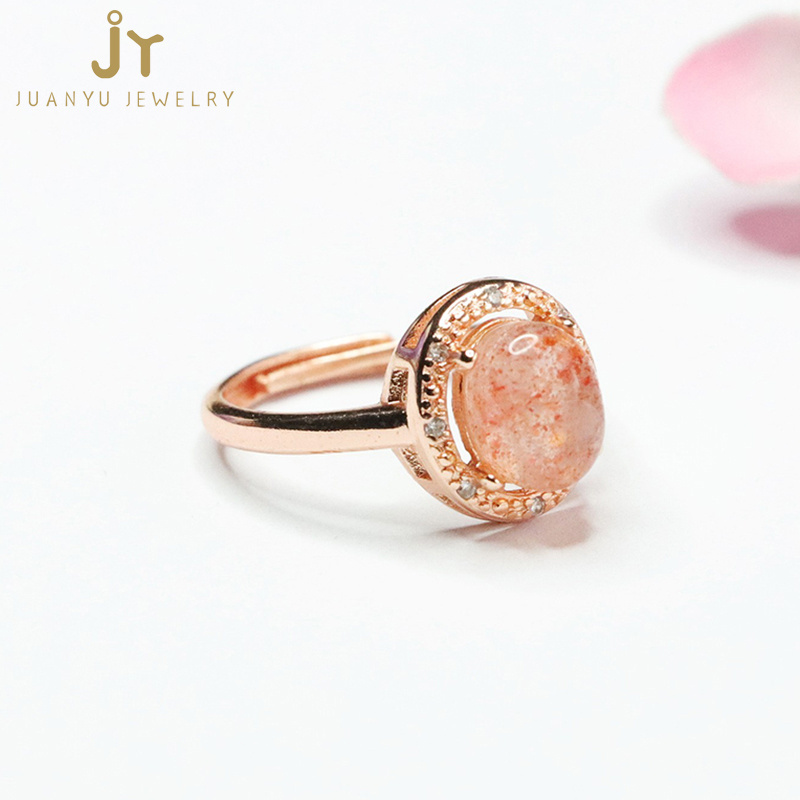 Prong Setting Healing Crystal Rings Rose Gold Plated High Quality Strawberry Quartz Rings Sweet Style Energy Stone Quartz Rings