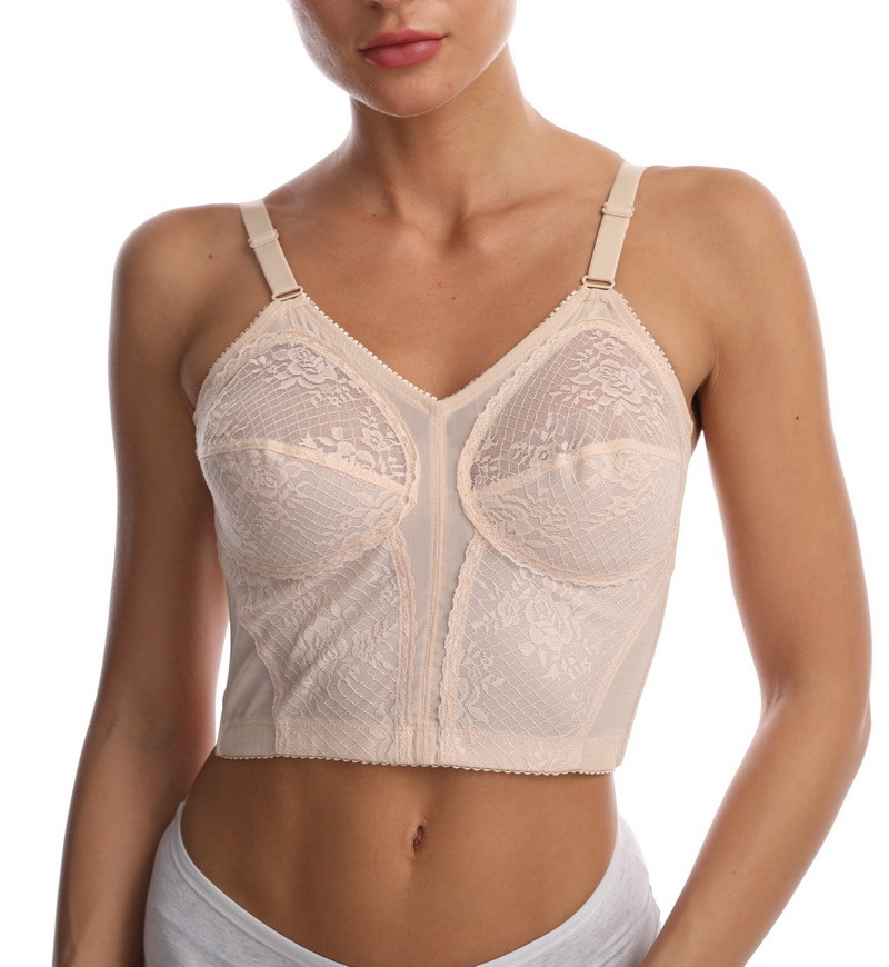 Design for you old fashion tri-umph longline lace bra DE cup plus size wireless lace thin soft cup full breast brassier