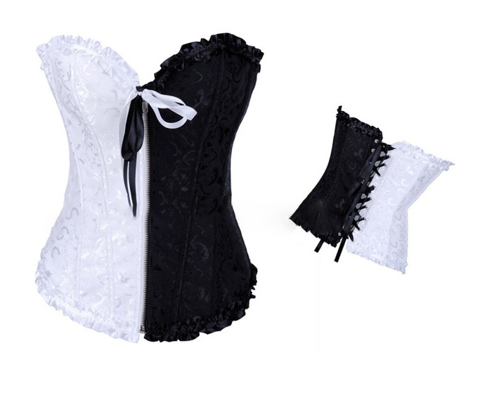 Women Over-bust Embroidery Corset Zipper Waist Training