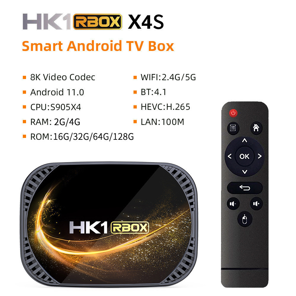 HK1 RBOX X4S Amlogic S905X4 TV BOX Android 11 4GB 32GB 64GB AV1 Support IPTV 4K Voice Assistant Youtube Media Player